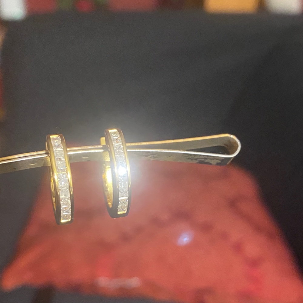 14k Gold over sterling silver, moissonite Hoop Earrings signed. - Picture 4 of 14